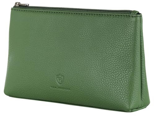 VON HEESEN Echtleder Kosmetiktasche für Damen & Herren - Kulturbeutel aus echtem Leder - Kulturtasche und Waschtasche für Männer und Frauen in Grün