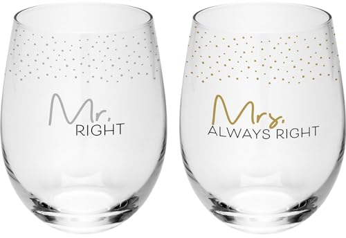 GRUSS & CO Trinkglas Set mit Motiv Mr. und Mrs. | Geschenkset aus 2 Trinkgläsern mit Motivdruck, in Geschenk-Banderole verpackt | Geschenk zur Hochzeit, Hochzeitsdeko | 48633