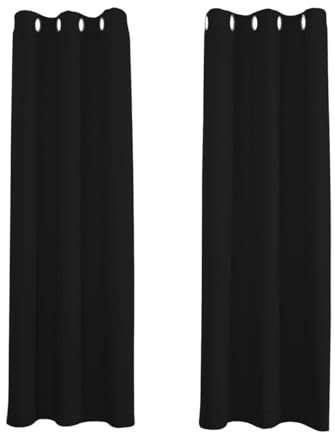 Happy Homewares Black Blackout Curtains - 66 x 72 Inch Drop - Elegant Eyelet Curtains with Thermal Insulation - 2 Panels for Bedroom or Living Room