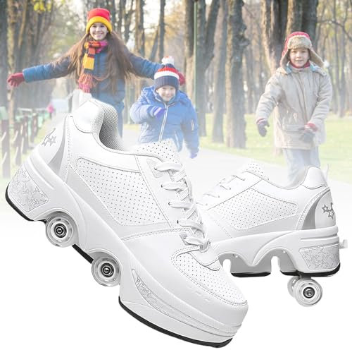 Schuhe mit Rollen fuir Madchen,Rollschuhe Kinder und Sneakers 2 in1, Deformed Roller Skates Jungen als Weihnachts- und Geburtstagsgeschenke (D, EU-39)