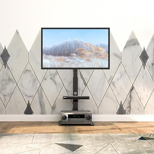 QICBYING Supporto TV Pavimento - Supporto Sollevamento der TV, per TV LCD LED OLED Curvi Piatti da 30-70 Pollici, Supporto da Pavimento con Ripiano Regolabile in Altezza, Portata Massima 40 kg