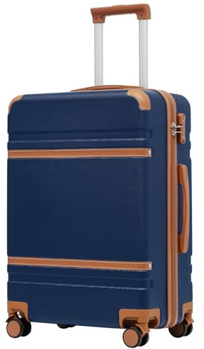 COOLIFE Koffer, Reisekoffer mit TSA-Schloss Teleskopgriff und 4 Zwillingsrollen, Rollkoffer für Reisen und Geschäftsreisen (Blau/Braun, Mittelgroßer Koffer)