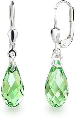 Schöner-SD Ohrringe 925 Silber mit kleinen Briolett Kristallen 13mm Peridot Grün
