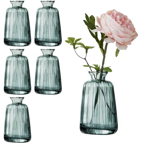 Lot de 6 petits vases en verre pour décoration de table - Pour décoration de table de mariage - 11 x 6,5 cm - Vert