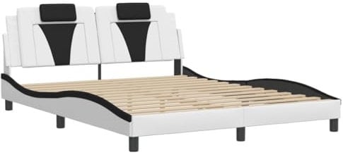 vidaXL Bettgestell, Bett Viana ohne Matratze, Bettrahmen mit Lattenrost, Doppelbett für Schlafzimmer, SchlafzimmerBettgestell Weiß Schwarz 160x200cm Kunstleder