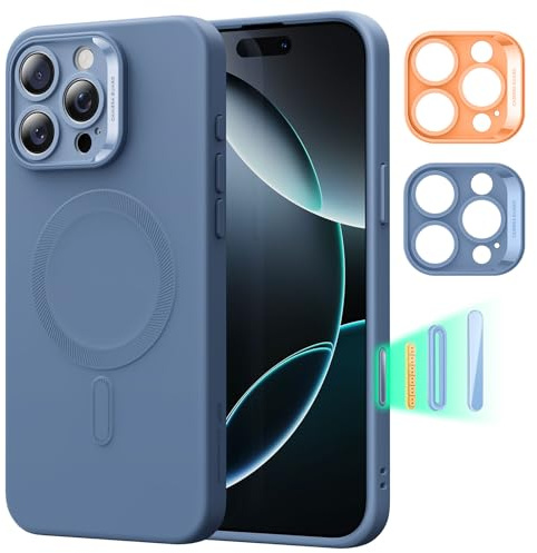 ESR für iPhone 16 Pro Hülle mit MagSafe, unterstützt magnetisches Laden, Glatte dünne Silikonhülle, stoßfest, vollständiger Display Kameraschutz, weiches Mikrofaserfutter, Blau