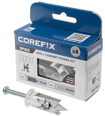 Corefix Spike Cabinet Mounting Kit 4 Pack - Heavy Duty Plasterboard Fixings for Kitchen Cupboards and Bathroom Cabinets. Easy to Install with NO Drill Required Suitable for All Plasterboard Types.