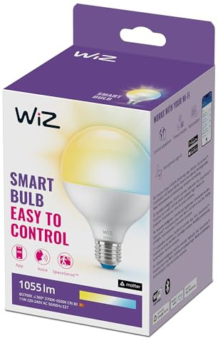 WiZ Tunable White LED Lampe, E27, G95, 75 W 1er-Pack dimmbare Lampe, warm- bis kaltweiß, smarte Steuerung per App/Stimme über WLAN