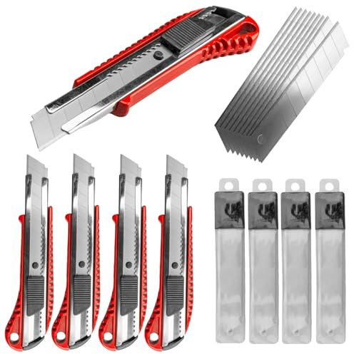 Werkzeugkönig Cuttermesser 18mm Teppichmesser 5 Stck. Aluminium rot lackiert + 50 Ersatzklingen