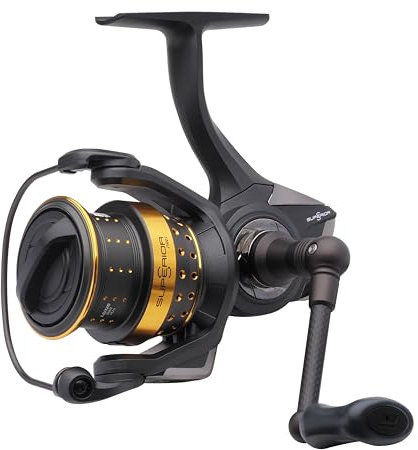 Abu Garcia Superior Spinnrolle, Süßwasserangeln Hecht & Zander, Aluminiumspule, robuste beidhändige 4000er Rolle Größe 5,2:1 Übersetzung Schwarz & Gold