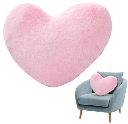 Umllpet Herzkissen, Herzform Kissen Kuschelkissen, Flauschig Superweiches Zierkissen, Plüschkissen Herzform, Plüsch Kissen in Herzform für Wohnzimmer Sofa Schlafzimmer Bett, Geschenk 46 x 36 CM (Rosa)