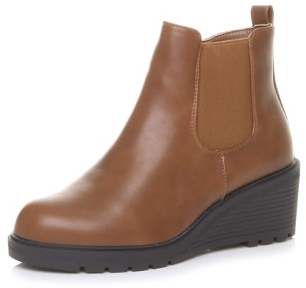 AJVANI Womens ladies mid high wedge heel smart casual stretchy chelsea ankle boots size
