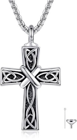 POPLYKE Kreuz Urne Halskette keltische Halskette Sterling Silber Kreuz Anhänger Herren Keltischer Schmuck für Damen Herren