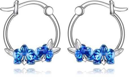 Orchid Earrings S925 Sterling Silver Orchid Hoop Earrings Hawaiian Orchid Flower Jewellery for Orchid Floral Lovers Women Female