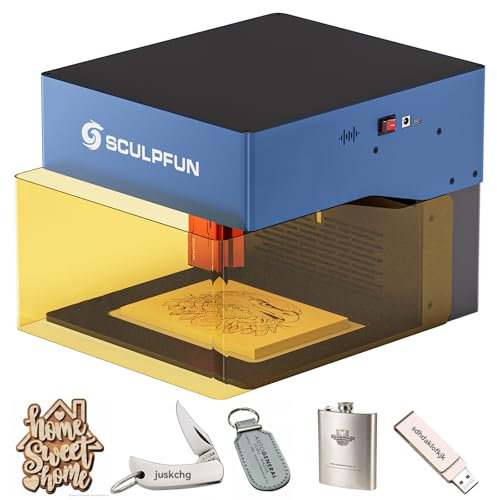 SCULPFUN iCube Pro Max 10W Lasergravurmaschine, Mini Laserschneider mit Filter, APP-Gravur, Gravurgeschwindigkeit 10000 mm/min, Temperaturalarm, 0,08 mm Laserfokus, Lasergravierer für Holz, Metall