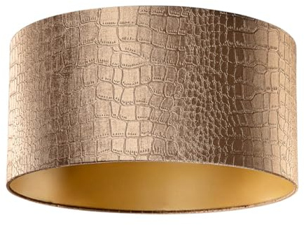 QAZQA Klassisch I Antik Baumwolle Samtlampenschirm Krokodil-Design mit Gold I Messingener Innenseite 50I50I25, Rund Geeignet für Hängelampe