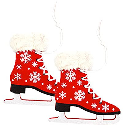 Christmas Ice Skates Decoration Hanging Sleigh Pendants Wooden Decors Mini Roller skates Ornament Miniature Wooden Sleighs Model Christmas Tree Decors (red)