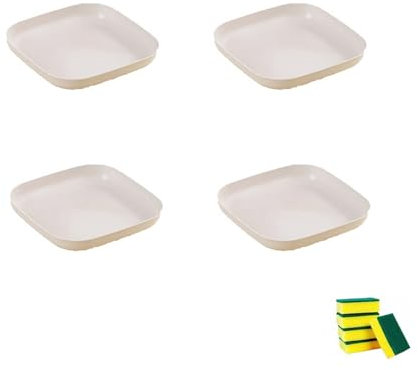 HSNAXingLife 4 Pièces Assiette carrée plastique reutilisable,Assiettes incassables adaptées aux desserts gâteaux fruits salades pâtes,Compatible micro ondes et lave vaisselle (Blanc, 22cm)