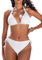 CMTOP Bikini Damen Set Neckholder Triangel Bikini Badeanzüge String Bikini Verstellbare Schnürung Hohe Taille Kordelzug Bikinihose Sexy Swimsuit Zweiteiliger Badeanzug mit Perlen(Weiß, L)