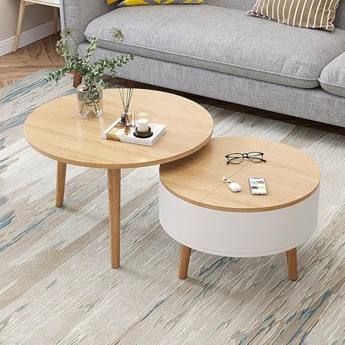 Moderne Table Basse Salon Ronde, Table Basse Ronde Moderne Gigogne, Moderne Simple Net Table Basse En Bois Massif Rouge, Table Basse De Salon, Petite Table Centrale, Tables D'appoint Pour Petit Salon(