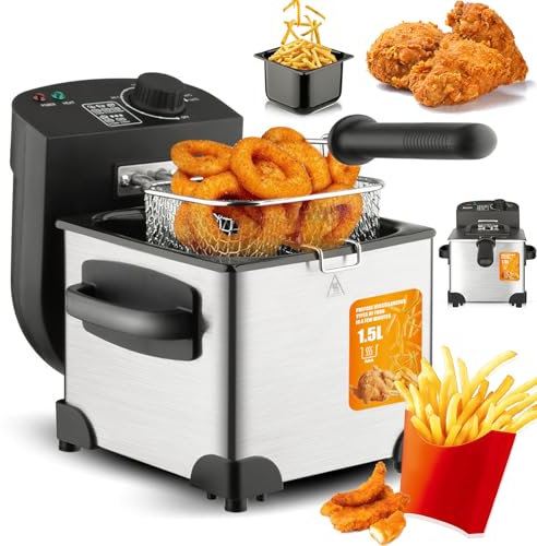 Electric Deep Fat Fryer, 1.5l Stainless Steel Fryer With Frying Basket And Lid, Adjustable Temperature, Easy Clean, Security Protection, 2000w, For French Fries, Chicken, Fish & Chips