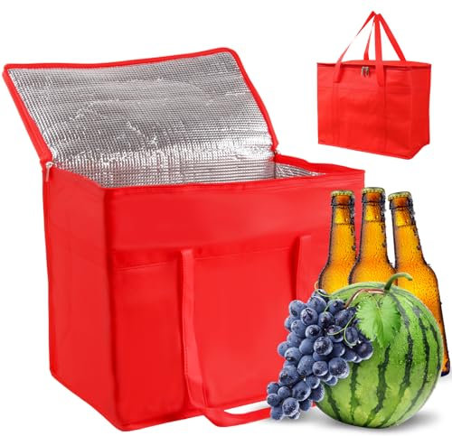 ACTOYS Nevera Portatil Tela 30L, Bolsa Termica Porta Alimentos Grande, Bolsa Nevera Porta Alimentos Grande, Bolsa Termica Grande, Bolsa Isotermica Supermercado, Compras, Picnics, Acampadas (Rojo)