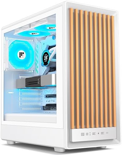 FOIFKIN M1 PC Case - Wood Walnut front, Pre-Installed 4 PWM ARGB Fan, ATX Mid-Tower Gaming PC Case, With Type-C (White, M1)
