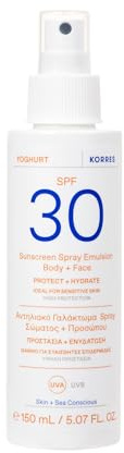 KORRES YOGHURT Sonnenspray-Emulsion für Gesicht & Körper SPF30, schnell einziehend, spendet lang anhaltende Feuchtigkeit, wasserresistent, 150 ml