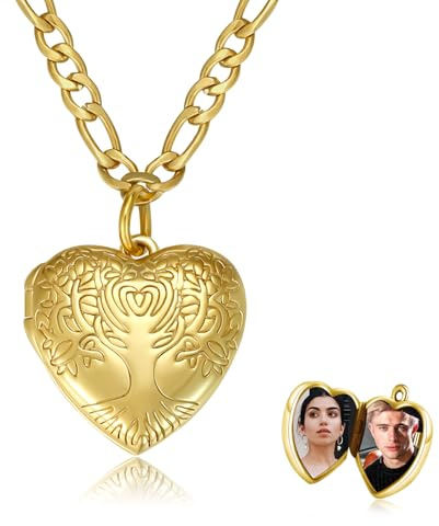 OHAYOO Gold Medaillon Zum öffnen mit Bild Kette 925 Sterling Silber Medaillon Halskette Foto Herz Medaillon Anhänger Schmuck für Frauen Frau Freundin