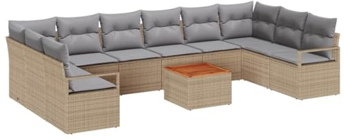 vidaXL Garten-Sofa-Set mit Kissen 11 pcs Beige Poly Rattan, Garten & Terrasse, rechteckiges, modernes Sofa-Set, wetterfestes Poly-Rattan, Coole Sitze für den Patio