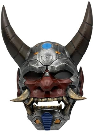 Tragbare Samurai Oni Maske – Handgefertigte Japanische Dämonenmaske aus Resin im Mechanik-Stil – Japanische Maske - Cosplay & Deko