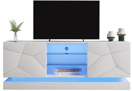 Hommdiy High Gloss TV Cabinet Stand Unit TV Entertainment Center,LED Modern TV Stand for 70 TV Home Storage Cabinet,160 * 38.5 * 60 cm,Console Media Cabinet for Living Room