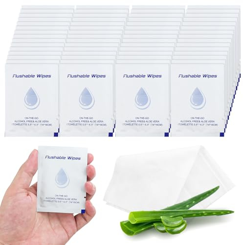200 Flushable Wipes Travel Size Individually Wrapped for Women and Men | Unscented Wet Wipes Travel Size with Aloe Vera,Pure Water,Alcohol Free for Adult,Women,Men,Girl and Homeless(White)