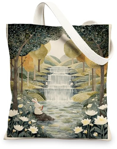 Nature Wiederverwendbare Einkaufstaschen mit Kunstdruck, Wald und Tiere, leicht, waschbar, umweltfreundlich, natur, 13x15 Inch