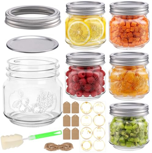 EkkoVla 6-Pack 240ml Small Mini Mason Jars with Airtight Lids | Canning Jars Set for Jam, Jelly, Honey, Spices, Candles, Food Storage, Wedding Favours & DIY Crafts