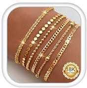 Morfetto 6 Stück Armband Damen Gold 18 Karat Vergoldet Armreif StapelarmbäNder Edelstahl Figaro Ketten ArmbäNder Verstellbare Armband Set Wasserfest Schmuckset