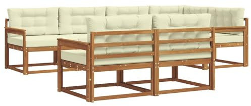 vidaXL Outdoor-Sofagarnitur mit Kissen 7 pcs Natur und Creme, Sofa-Set aus Akazienholz, wetterfeste modulare Gartenmöbel, Outdoor Lounge, Flexibles Sectional-Sitzarrangement