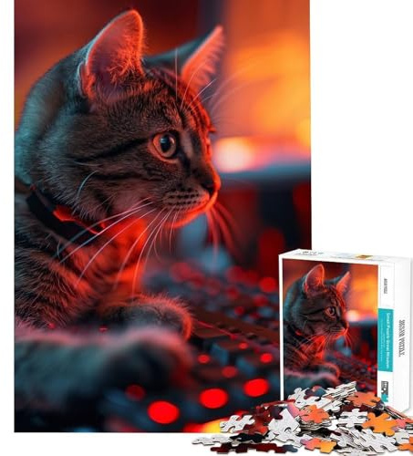 Puzzle für Erwachsene 1000 Teile Katze Fauler Computer Gehirn-Intelligenz-Herausforderung Suchtspielzeug praktisches Spiel Geschenke für Frauen tolle Geschenke (Größe 38x52cm)