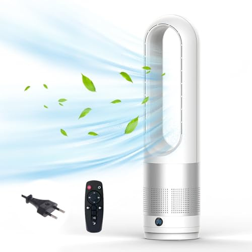 Ventilador de torre sin hojas de 18 pulgadas con función de negativión, ventilador de pie de 56 cm con mando a distancia, 8 velocidades, oscilación de 80°, temporizador 8H, silencioso ≤ 50 dB, para
