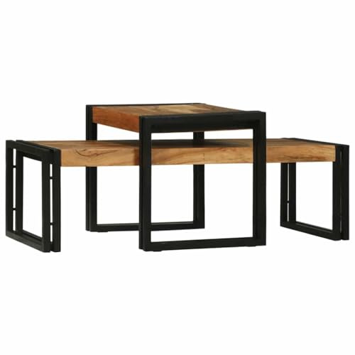 PHGTYUK Couchtisch 2 Stück Braun 48 x 40 x 40 cm Massivholz Akazie Tisch-Set mit Stahlrahmen für Wohnzimmer
