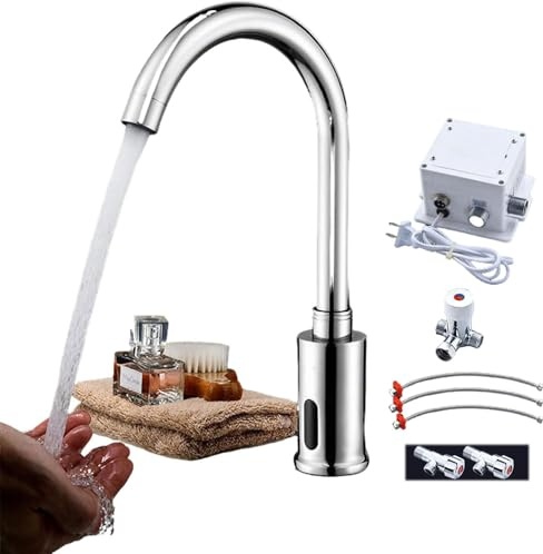 Robinet Infrarouge Lave Main pile pile,Robinet Automatique avec Capteur Infrarouge Mitigeur D'évier Sans Contact Robinet de Lavage à capteur Infrarouge à Filetage G1/2 pour Salle de Bains et Cuisin