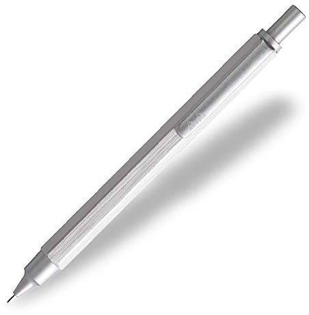 RHODIA 9391C - Portemine scRipt Corps Hexagonal en Aluminium Brossé - Argent - pour Mines Graphite Standards 0,5 mm, Canon en Acier Rétractable, Gomme Sous le Poussoir - Collection scRipt