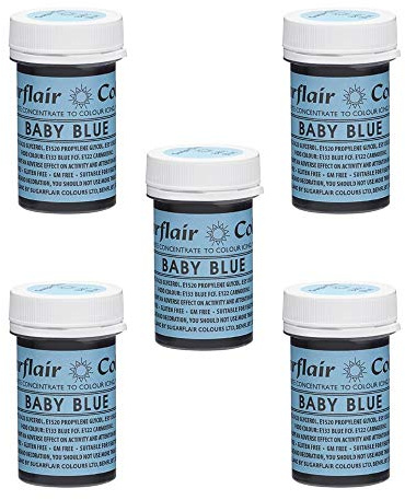 Sugarflair Spectral Baby Blue Food Colouring Paste, Highly Concentrated for Use with Sugar Pastes, Buttercream, Royal Icing or Cake Mix, Vibrant Colour Dye - 25g (Pack of 5)