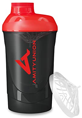 Protein Shaker Proteinshake Deluxe 800 ml - Eiweiß Shaker auslaufsicher, BPA frei mit Sieb & Skala für Cremige Whey Proteinpulver Shakes - Fitness Becher für Isolate, Sport Konzentrate in Schwarz Rot