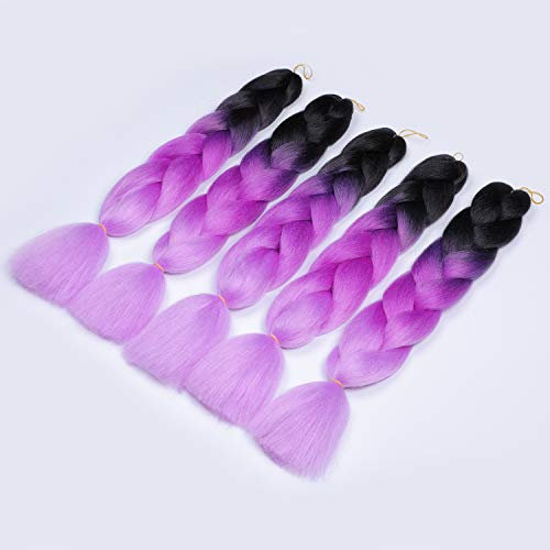 Capelli Extension Per Treccine Africane Capelli,ShowJarlly 5 Pc Ombre Jumbo Treccia Capelli, 24Sintetici Intrecciare I Capelli Estensioni Per Crochet Torsione Nero/Viola scuro/Viola chiaro