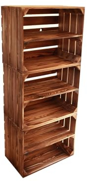 teramico Lot de 3 caisses à fruits/vin/caisses en bois 50 x 40 x 30 cm avec étagères intermédiaires flammées pour la construction de meubles - Massives et stables