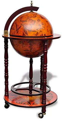 yorten Globus-Bar Barschrank Globus-Bartisch Globus-Hausbar Tischbar mit Flaschenregal aus Massivholz 47 x 47 x 102 cm (B x T x H) für Hause oder Büro