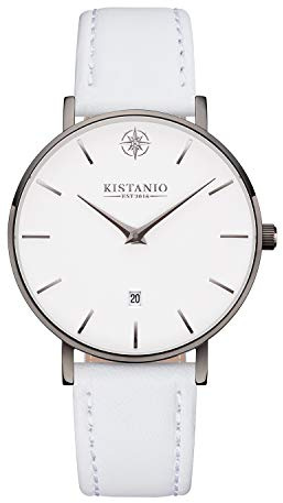 Kistanio Moyen Flache Damenuhr mit Lederband Saphirglas 38 MM Durchmesser Edelstahl Datum Verschiedene Variationen