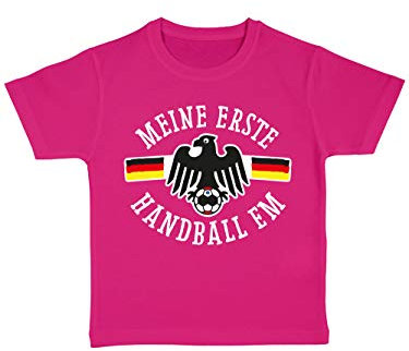 clothinx Kinder T-Shirt Bio Meine Erste Handball EM Pink/Weiß Größe 116