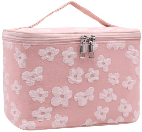Kosmetiktasche Mädchen,Schminktasche Organizer, Makeup Tasche,Schminkbeutel mit Pinselfach,Make Up Kosmetiktasche Geschenk für Damen und Mädchen(Rosa)